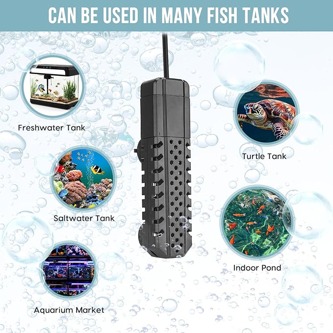 Aquarium Heater 200W, Fish Tank Heater with High-Temperature Protection and Turtle Tank Heater with Automatic Power-Off When Leaving Seawater or Freshwater.