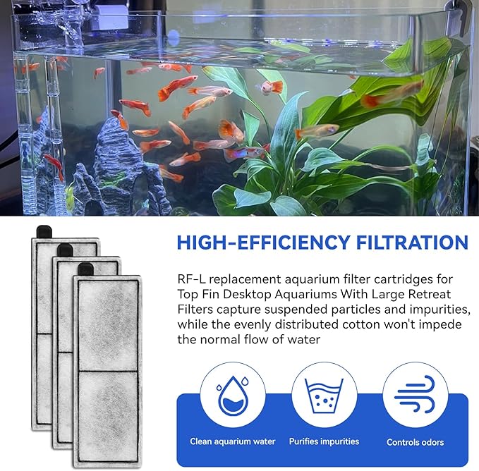 8 Pcs RF-L Fish Tank Filter Cartridges for Topfin L Retreat Filters,Aquarium Replacement Large Filter Cartridge with Carbon Compatible with Top Fin Desktop Aquariums with Large Retreat Filter