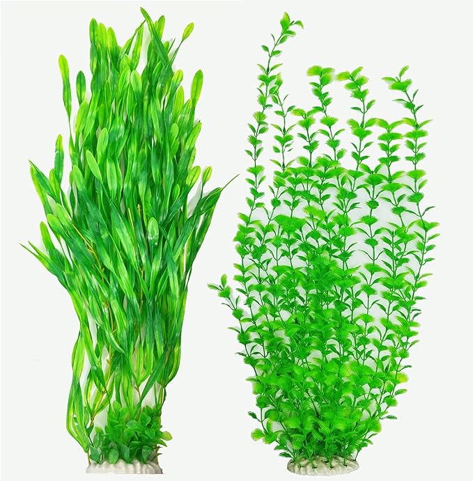 Artificial Aquarium Plants 23.6-26in, Extra Tall Fish Tank Plants for Large Tanks, Plastic Fish Tank Plant 2 Pack, Fake Aquarium Plant, Tall Decorations for Freshwater Aquariums(Green)