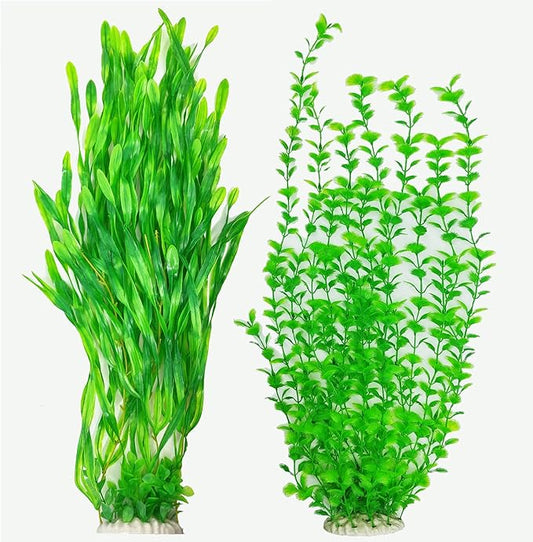 Artificial Aquarium Plants 23.6-26in, Extra Tall Fish Tank Plants for Large Tanks, Plastic Fish Tank Plant 2 Pack, Fake Aquarium Plant, Tall Decorations for Freshwater Aquariums(Green)