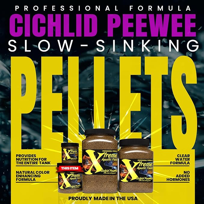 Xtreme Cichlid Peewee 1.5 mm Pellets - Proven Nutrition for Cichlids - Balanced Amino Acids, Boost Immune & Digestive Health, Color & Energy, Max Protein Freshwater Fish Food – USA Farm Grown (10oz)