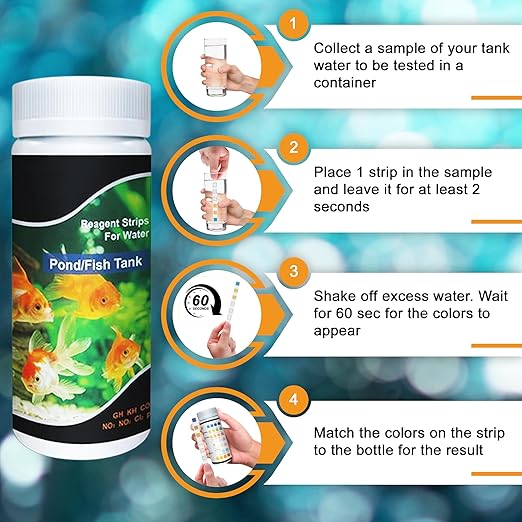 JOR Aquarium Water Test Strips, Compatible with Swimming Pool, Freshwater and Saltwater Fish Tanks, Detect pH, Chlorine, Carbonate, Water Hardness, 100 Strips
