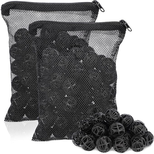 Segarty Aquarium Bio Balls, 1 inch Koi Pond Filter Media Bio Ball with Sponge for Aquarium Filter Canister Filter Biological Filtration for Freshwater Marine Fish Tank Sump (100 PCS with Mesh Bag)