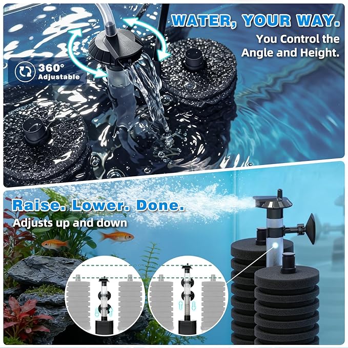 Aquarium Sponge Filter 15-55 Gallon Fish Tank Filter, Electric Power Double Sponge Filter, Quiet Small Low Flow Foam Filter For Fish Tank Betta Shrimp, Intake Dual Sponge Filter Kit w/ Bio Balls &Pump