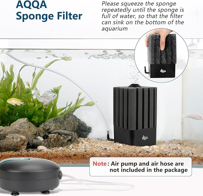 AQQA Aquarium Sponge Filter & Aquarium Air Pump