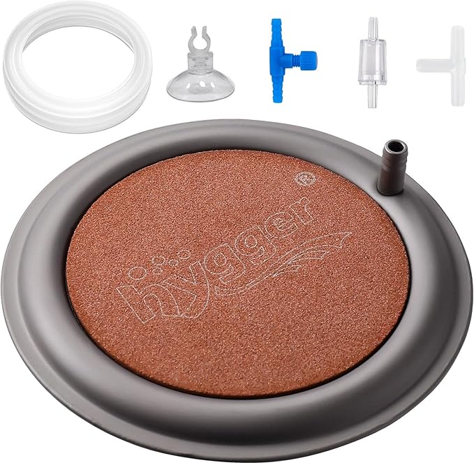hygger Aquarium Air Stone, 4.1 Inch Nano Air Stone Makes Super Tiny Bubbles, Ultra Quiet Dissolved Oxygen Diffuser Small Airstone with Stainless Steel Base for Aquarium, Fish Tank & Hydroponic, Round