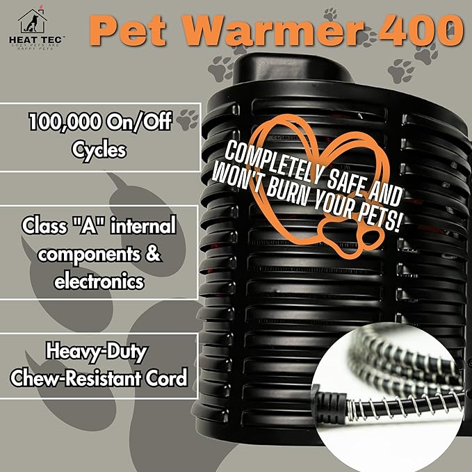 Pet Warmer by Heat Tec | 400w Dog House Heater with Chew Resistant Cord | Thermostatically Controlled | Safe - Dry Heat