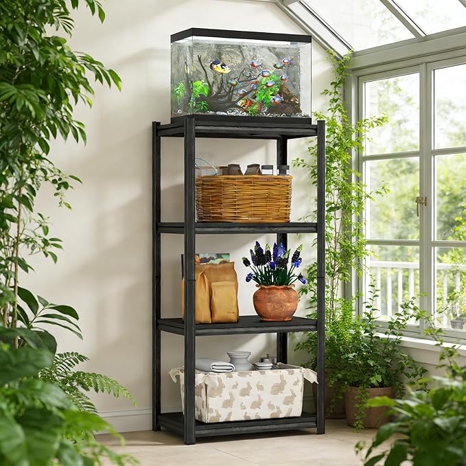 Aquarium Stand Fish Tank Stand 1600LBS Storage Shelves Heavy Duty Adjustable Metal Shelving Display Shelves Utility Shelf for Turtle Tank, Reptile Terrarium, 54"H × 23.6"W × 13.8"D, Black