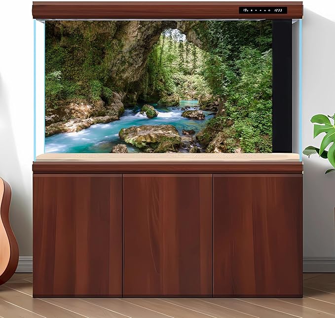 Mountain Rainforest Aquarium Background Valley Cave Stream Fish Tank Background Green Trees Rocky Mountain Reptile Tank Backgrounds Natural Forest Lake Green Meadow Reptile Tank Backgrounds 24x16in