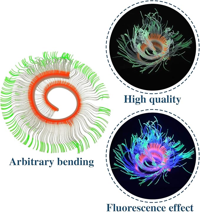 Weewooday 57 Pieces Glowing Fish Tank Decorations Plants with Simulation Silicone Coral Glowing Jellyfish Lotus Leaf Changeable Green Sea Anemone Luminous Stones for Aquarium Fish Tank Ornament