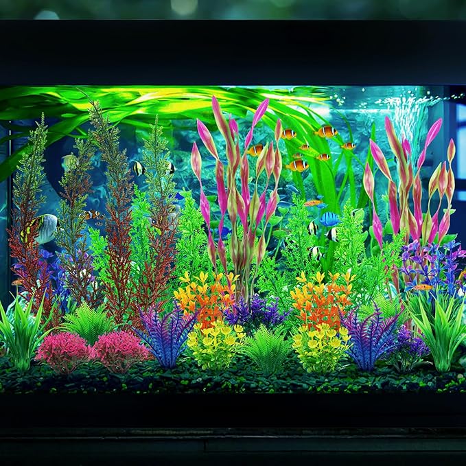 QUOZUO 25pcs Colorful Aquarium Artificial Plastic Plants Decoration, Grass Aquarium Decor Set, Fish Tank Decorations Hides Accessories