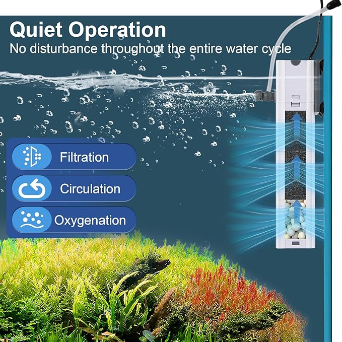 320 GPH 4-in-1 aquarium filter, 60-100 gallon fish tank filters Filtration and Oxygenation, filter for fish tank with biochemical cotton, ceramic beads, Multi-functional turtle tank filter(20 W)