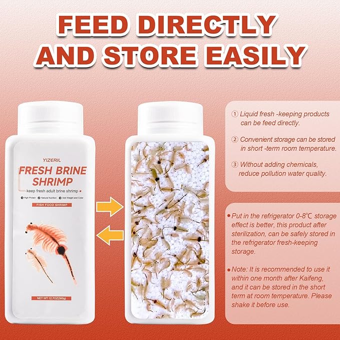 Instant Brine Shrimp Fish Food - High Protein Non-Living Adult Shrimp Liquid for Bettas, Goldfish, Cichlids - Color Enhancer (12.7oz)