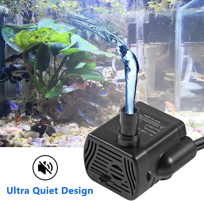 2Pcs 3W Mini Submersible Water Pump 50GPH Small Fountain Pump for Aquarium Fish Tank Fountain Hydroponics Water Feature, Indoor Fountains