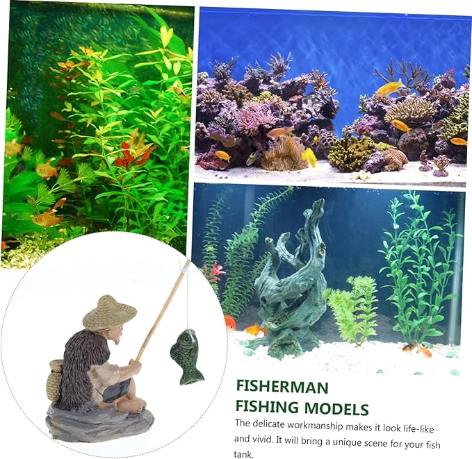 2pcs Fisherman Figurine Garden Decoration Realistic Resin Ornaments for Aquarium and Sand Table Decor for Indoor and Outdoor Use Random