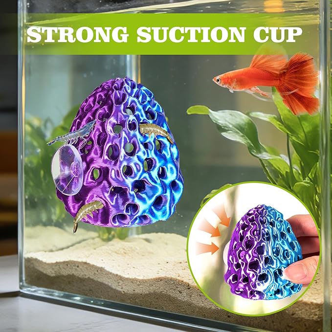Shrimp Dome Hide, Shrimp Hides for Aquarium, Betta Fish Hideout with Suction Cup, Betta Habitat Tank Ornament Accessories, Aquarium Decor for Small Fish Guppy Hiding Resting (Lid Blue Red)