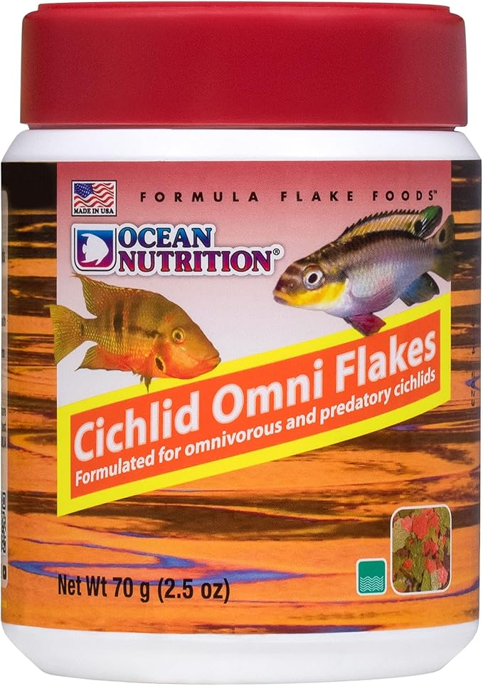 Ocean Nutrition Fish Food Flakes - Cichlid Fish Food, High Protein Flakes, Tropical, Ideal Cichlid Food for Angelfish, Kribensis, Ram and More, Made in the USA, 2.5 oz (70 g)