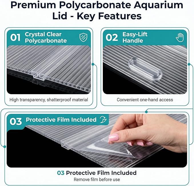 Aquarium Canop Polycarbonate 23.07 x 11.69 x 0.24 for 15/20/29 Gallon Without Center Brace Aquariums Cover Aquarium Lid，Clear