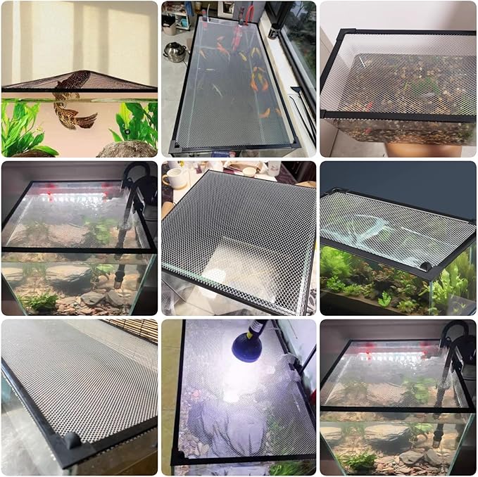 Square Fish Tank Anti-Jumping Net Cover Mesh, Magnetic Aquarium Lid, Custom DIY Aquarium Fish Screen Hood, Black Frame White Mesh, Top/Side Mount(L45xW25cm/17.7x9.8in)