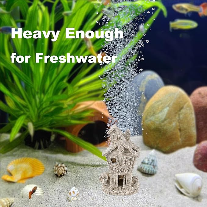 Carefree Fish Aquarium Haunted House Halloween Ghost Bubbler Decor Fish Hide-Out Ornament with 3Ft Tubing and Tiny Air Stone（No Included Air Pump