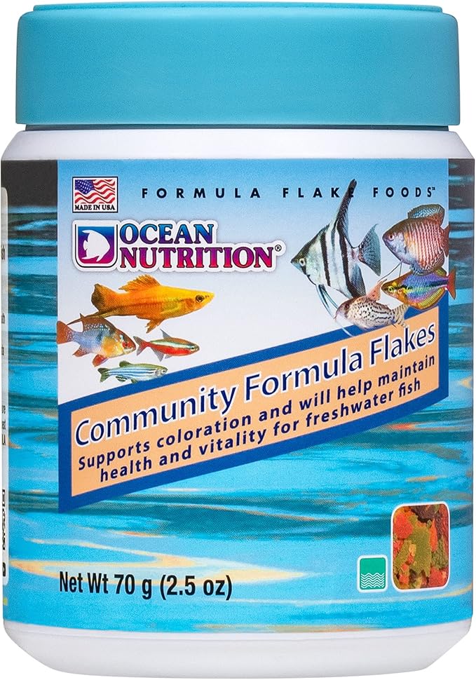 Ocean Nutrition Community Formula Flakes Fish Food - Natural Ingredient Fish Food Flakes for Freshwater Fish - Supports Health & Coloration, Made in USA, 2.5 oz (70 g)