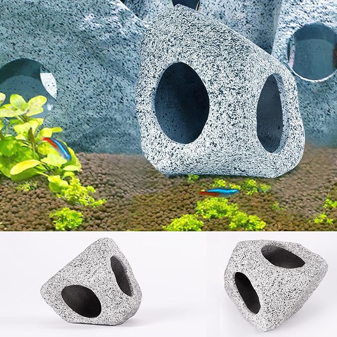 3 Pieces Rock Aquarium Decorations, Stackable Cave Aquarium Decor, Betta Fish Tank Accessories Hideout Hidden Stones Ornaments, Fish Rock House Hideaway Tunnel Fish Cave for Aquarium Shrimp Cichlid