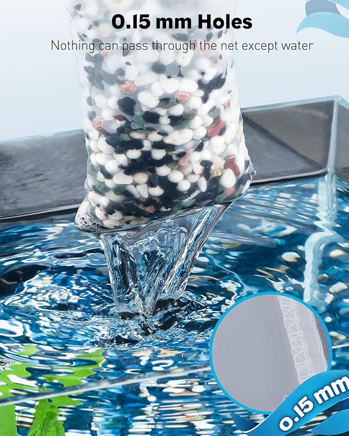 Pawfly 8 Pack 150 Micron Aquarium Filter Media Bags with Drawstring, Fish Tank Extra Fine Mesh Bag (11.8" x 7.8"), Aquarium Mesh Bag for Ceramic Rings, Fine Resins, Bio Filter Balls, Activated Carbon