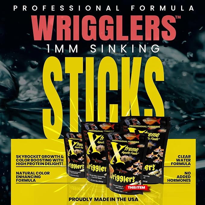 Xtreme Wrigglers - Krill-Based Live Fish Food Alternative - Vibrant Colors, Natural Protein Source, Convenient Resealable Pouch - USA Farm Grown (4oz)
