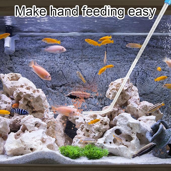 Aquarium Coral Fish Feeder, 50ml Manual Acrylic Pipette Suction Dropper with 2pcs Extension Pipes & 2pcs Connecting Hoses Fish Tank Waste Cleaning Tool & Water Changer