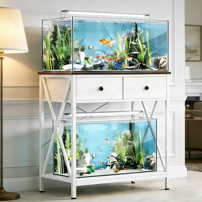Fish Tank Stand 29 Gallon: Sturdy Aquarium Stand with Accessories Storage - Metal Fish Tank Table for 20-29 Gallon Reptile Breeder Turtle Terrarium - 30.7"x16.5" Weight Capacity 330 lbs