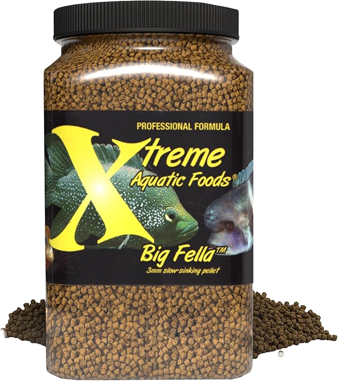 Xtreme Big Fella 3.0mm Pellets: Professional Nutrition for Medium to Large Cichlid/Community Fish - Boost Immune & Digestive Health, Color & Energy, Max Protein Fish Food – USA Farm Grown (35oz)