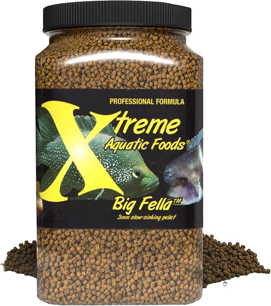 Xtreme Big Fella 3.0mm Pellets: Professional Nutrition for Medium to Large Cichlid/Community Fish - Boost Immune & Digestive Health, Color & Energy, Max Protein Fish Food – USA Farm Grown (35oz)