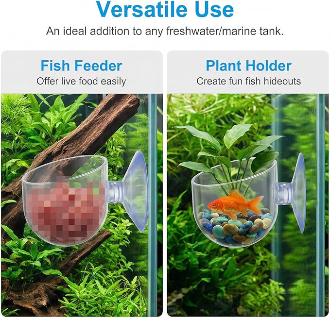 3 Pcs Aquarium Plant Holder, 2 Sizes Fish Tank Aquatic Plant Pot with Suction Cups, Red Worm Fish Feeder, Acrylic Clear Round Betta Tank Accessories for Water Feature Decoration