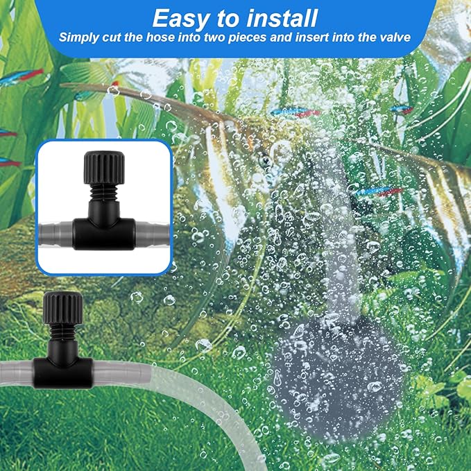 Psyqtsuary Aquarium Air Valve, 10 Pcs Aquarium Air Pump Control Valves T Shaped Single Way Plastic Air Flow Control Regulator Aquarium Air Pump Accessories for Fish Tank 3/16" ID Tubing (Black)
