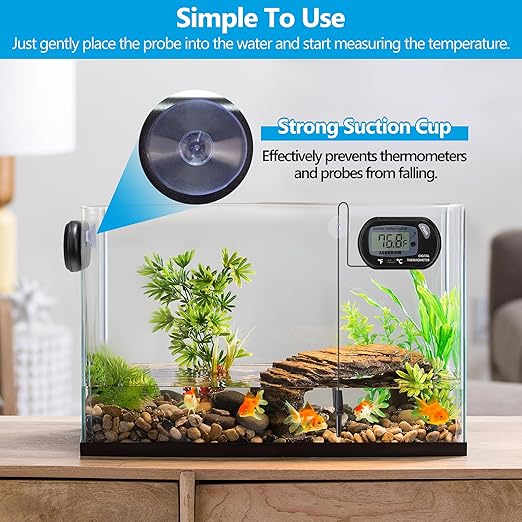 DaToo Aquarium Thermometer with Large LCD Display Fahrenheit/Celsius(℉/℃) Fish Tank Thermometer for Aquarium Reptile Terrarium Digital Water Thermometer with Suction Cup(2 Pack)