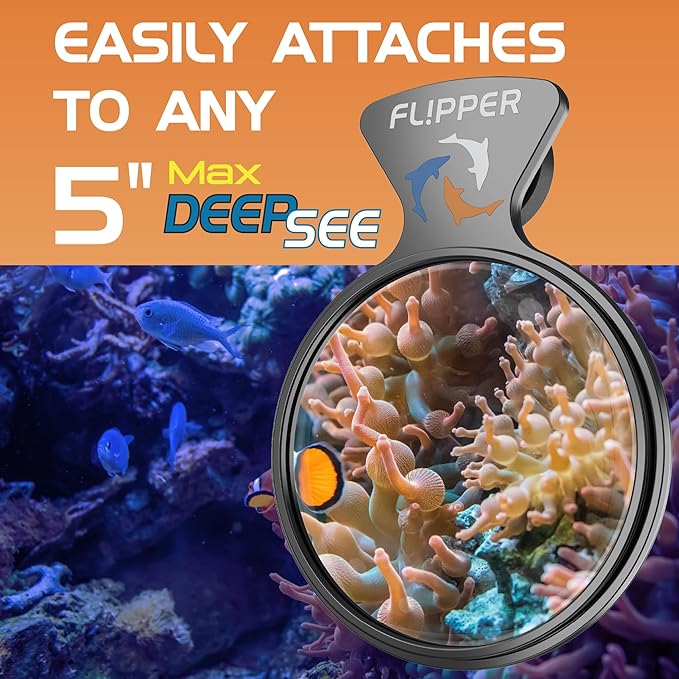 Flipper DeepSee Viewer Orange Magnifying Glass Lens Attachment for Flipper Deepsee MAX 5" Magnetic Aquarium Glass Magnifier - Ideal for Full Color Coral and Reef Pictures & Film Photography - Black