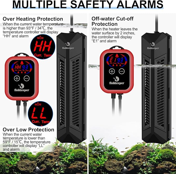 fishkeeper Aquarium Heater, 1000 W Adjustable Fish Tank Heater with Digital Display Controller, Submersible Water Heater with Over-Temperature Protection for Saltwater Freshwater 106-264 Gallon