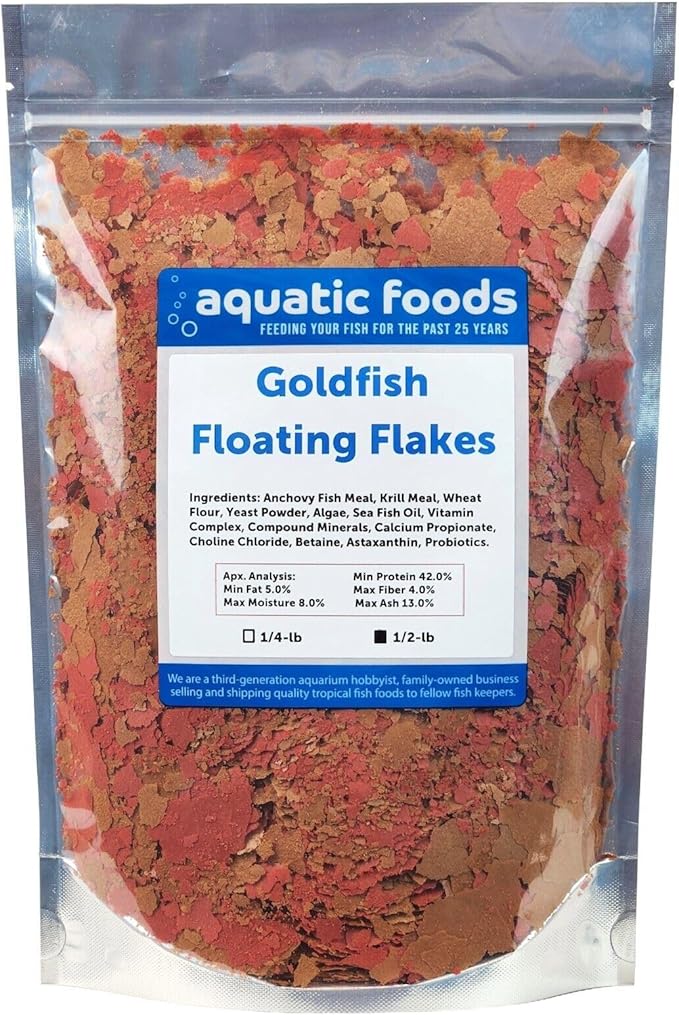 Goldfish Flakes, 42% Protein Color Enhancing and Spirulina Flakes for Aquarium & Pond Goldfish, Koi and All Pond Fish...WL…1/2-lb Foil Pouch Bag