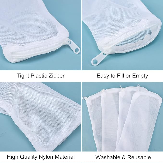 Segarty Filter Bag, 10 Pack 0.5mm Fine Mesh 7.7 x 3 Inch Reusable White Nylon Aquarium Media Net Bags with Plastic Zipper for Ceramic Rings, Bio Balls, Activated Carbon, Charcoal, Fish Tank