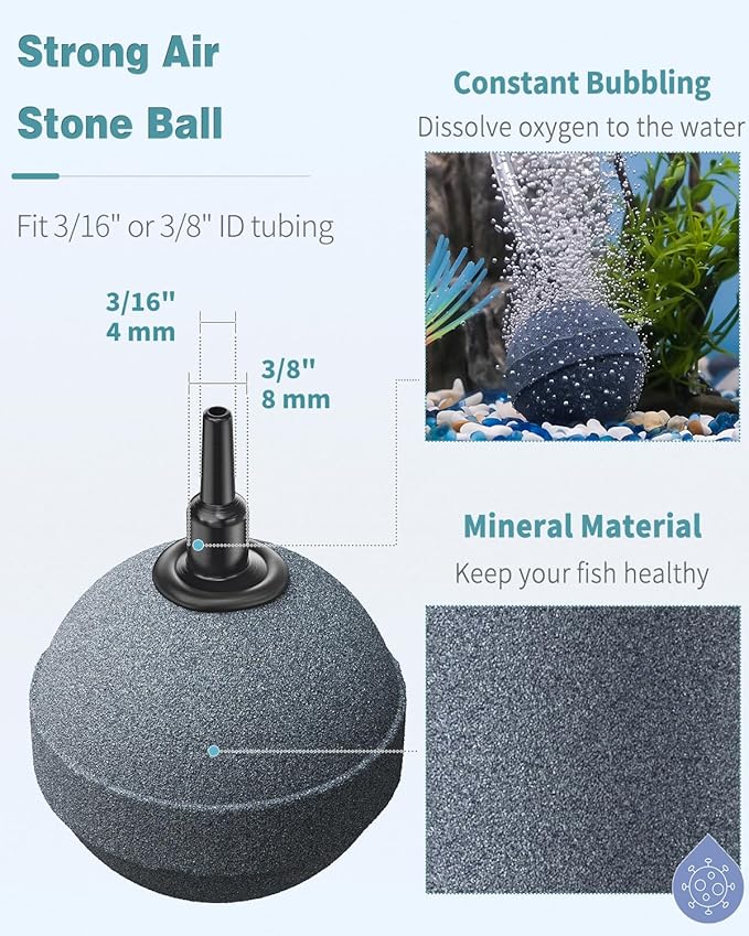 Pawfly Air Stone 2 Inch, Aquarium Air Stone Ball Bubbler Airstone Oxygen Diffuser for Pump Fish Tank Buckets Small Pond and DWC System, 2 Pack
