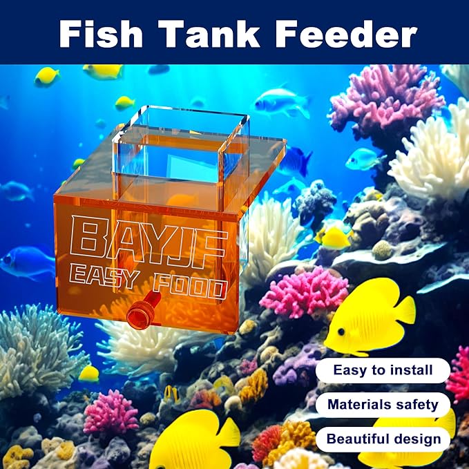 Hanging Acrylic Fish Feeding Ring for Aquarium,Transparent Orange Square Fish Food Feeder for Aquarium Accessories,Suitable for Betta Guppy Clownfish