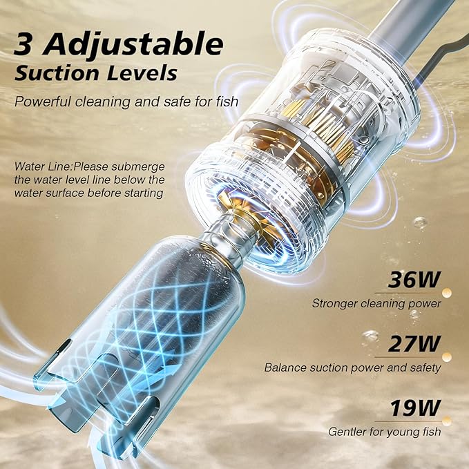 AKKEE Aquarium Vacuum Gravel Cleaner Handle Control, 8 in 1 Multifunctional 36W Electric Fish Tank Cleaner Vacuum for Automatic Water Change, Wash Sand, Water Circulation and Timed Off