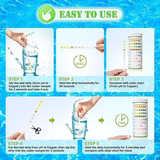 Aquarium Ammonia Test Strips - 150 Fish Tank Testing Strips for Freshwater Saltwater - Pond Water Tester Kit - Rapid Accurate Easy to Test pH, Nitrate, Nitrite, Ammonia and More (9-Way)