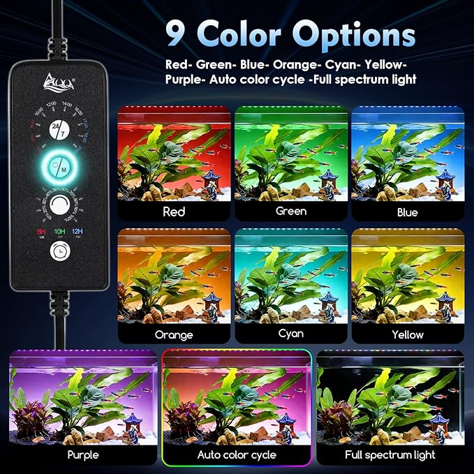 AQQA LED Aquarium Light 72W for 48-55 Inch Fish Tank, 24/7 Mode&DIY Mode Full Spectrum Fish Tank Light, IP68 Waterproof High Lumen Aquarium Plant Light, Adjustable Brightness/Timer, Memory Function