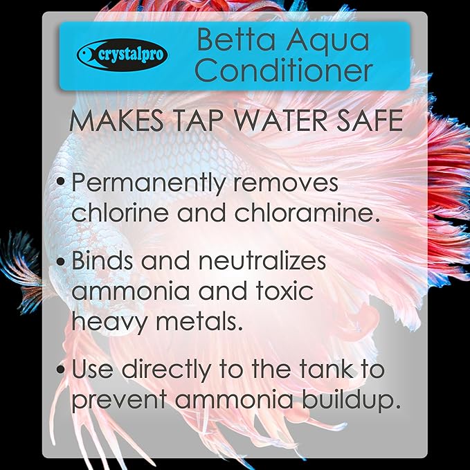 Crystalpro Betta Water Conditioner Treats 660 Gallons - Concentrated Betta Fish Water Conditioner Neutralizes Chlorine and Ammonia (4.2 Oz-125 ml)