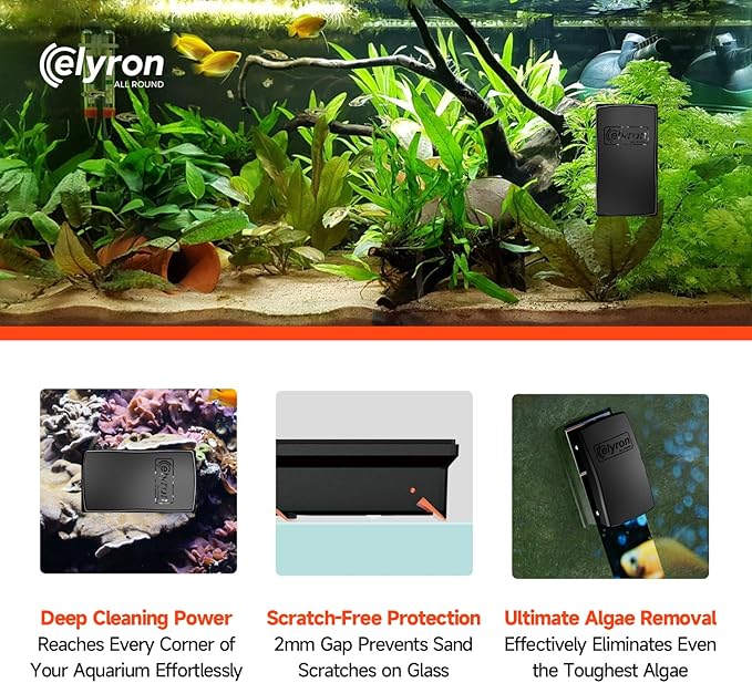 Elyron Dual Scraper Magnetic Aquarium Cleaner,Strong Magnetic Fish Tank Cleaner & Aquarium Algae Scraper for Glass/Acrylic Tanks, All-In-One Fish Tank Glass Cleaning Tool