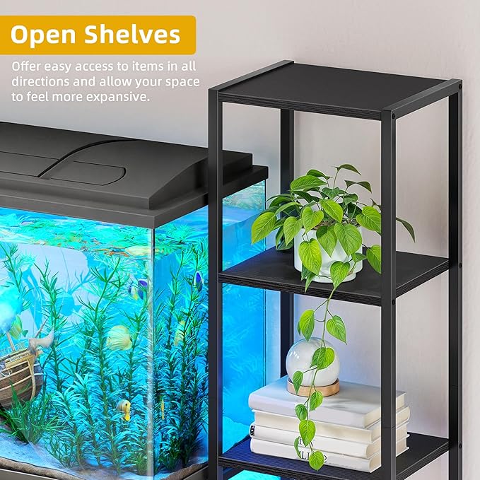 DWVO 55-75 Gallon Aquarium Stand with Power Outlets & LED Light, Display Stand for Turtle Tank, Reptile Terrarium, Heavy Duty Metal Fish Tank Stand Suitable for Living Room, Entryway, 860LBS Capacity