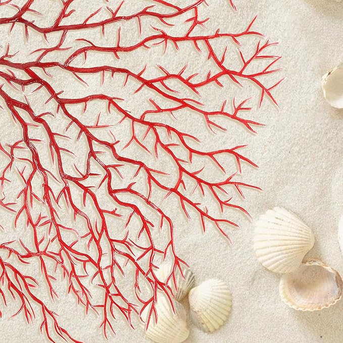 Piutouyar 2Pcs Sea Fan Coral Decorations, Red Simulation Sea Coral Branch for Aquarium Ornament Fish Tank Landscape (11.8inch+6.7inch)