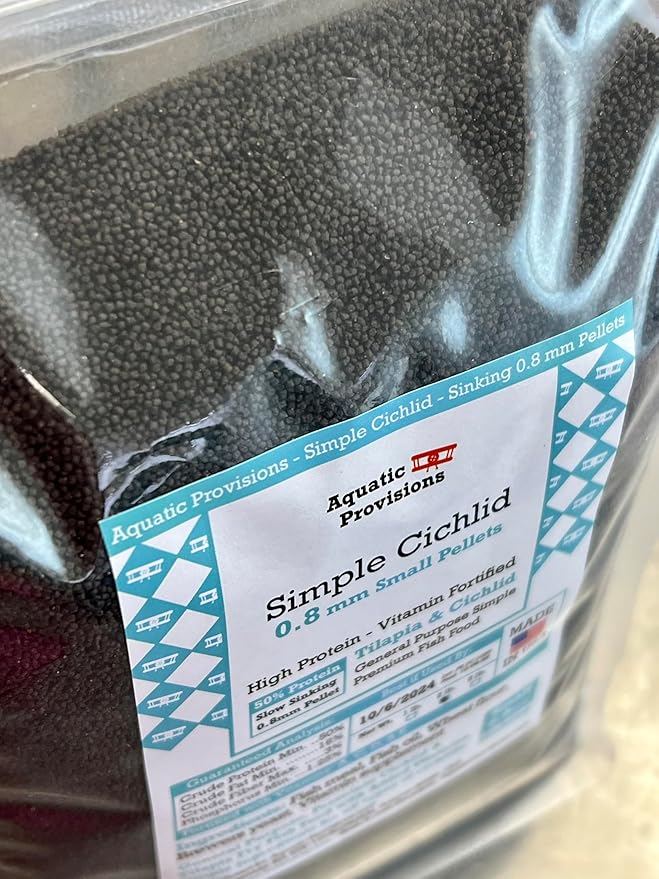 Aquatic Provisions Simple Cichlid 0.8mm Sinking, 1 lb. Small Pellets Fish Food