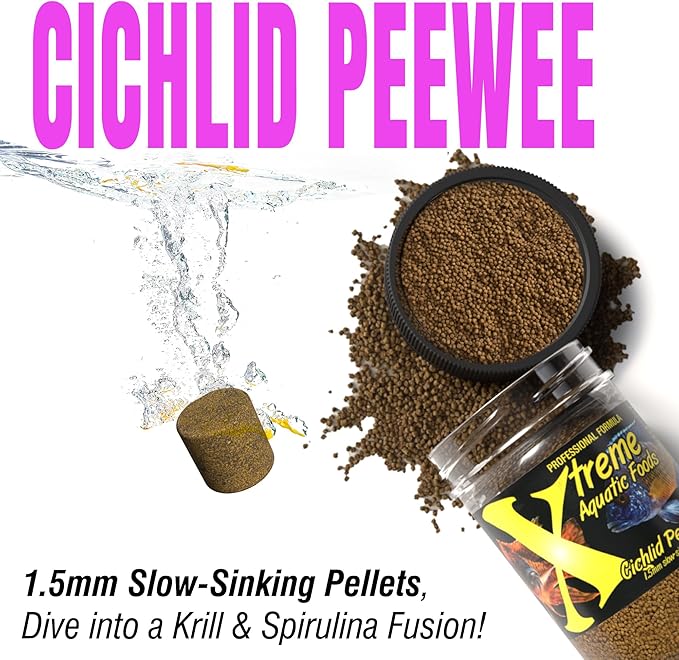 Xtreme Cichlid Peewee 1.5 mm Pellets - Proven Nutrition for Cichlids - Balanced Amino Acids, Boost Immune & Digestive Health, Color & Energy, Max Protein Freshwater Fish Food – USA Farm Grown (5oz)